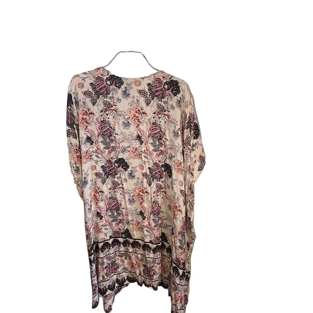 Angie white pink blue midi floral Boho kimono cover up vacation resortwear